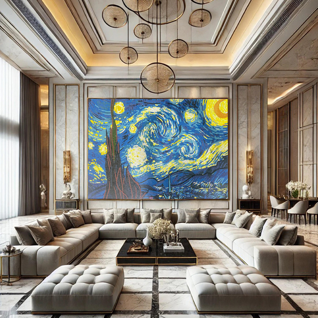 Starry Night Van Gogh: Hand Cut Mosaic Artwork
