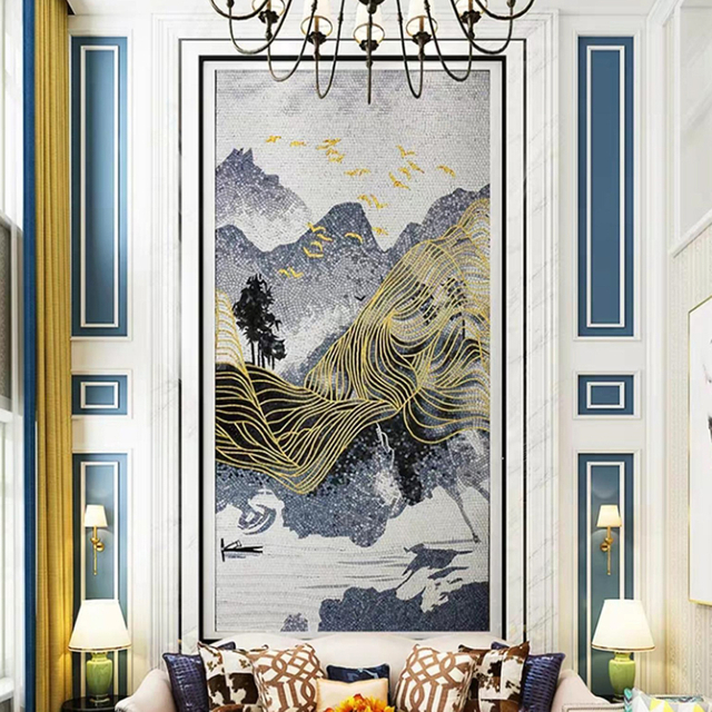 Mountains and Rivers,Tree Ring: Hand Cut Mosaic Artwork