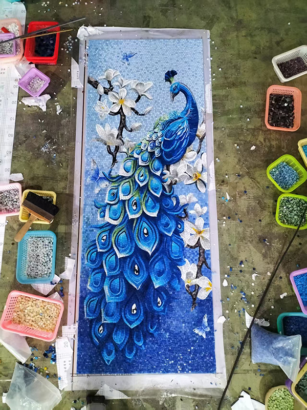 Peacock handcutcraftglassmosaic (7)